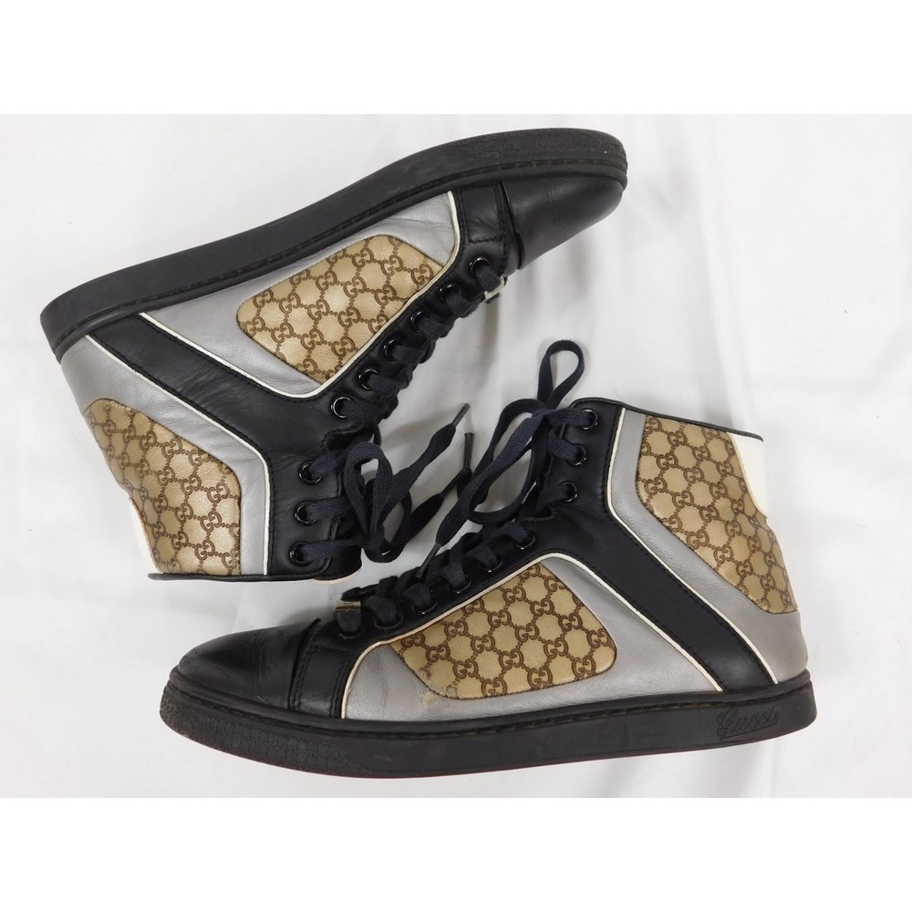 GUCCI MONOGRAM LEATHER HIGH TOP SNEAKERS SZ 36 - Picture 10 of 13